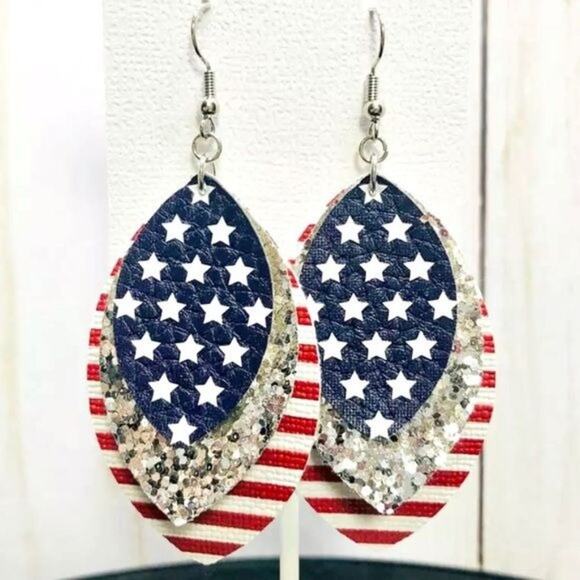 American Flag Star Spangled Statement Earrings - Picture 1 of 2